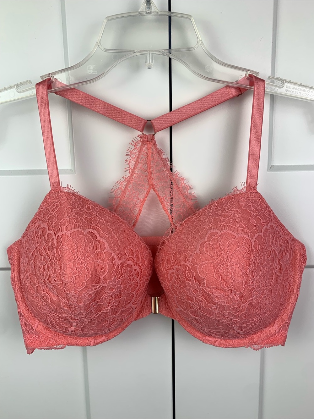 Victoria's Secret Demi Bra 36DD Coral Lace Racerback Front Close Underwire